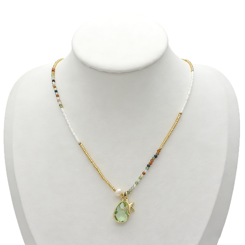 Handmade Customizable Natural Stone Beads Necklace With Miyuki Beads Fresh Water Pearl CZ