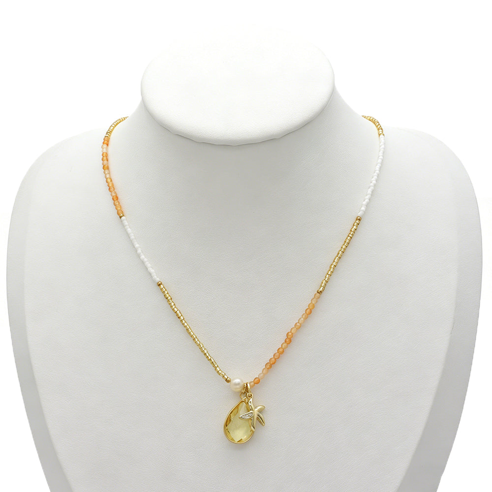 Handmade Customizable Natural Stone Beads Necklace With Miyuki Beads Fresh Water Pearl CZ