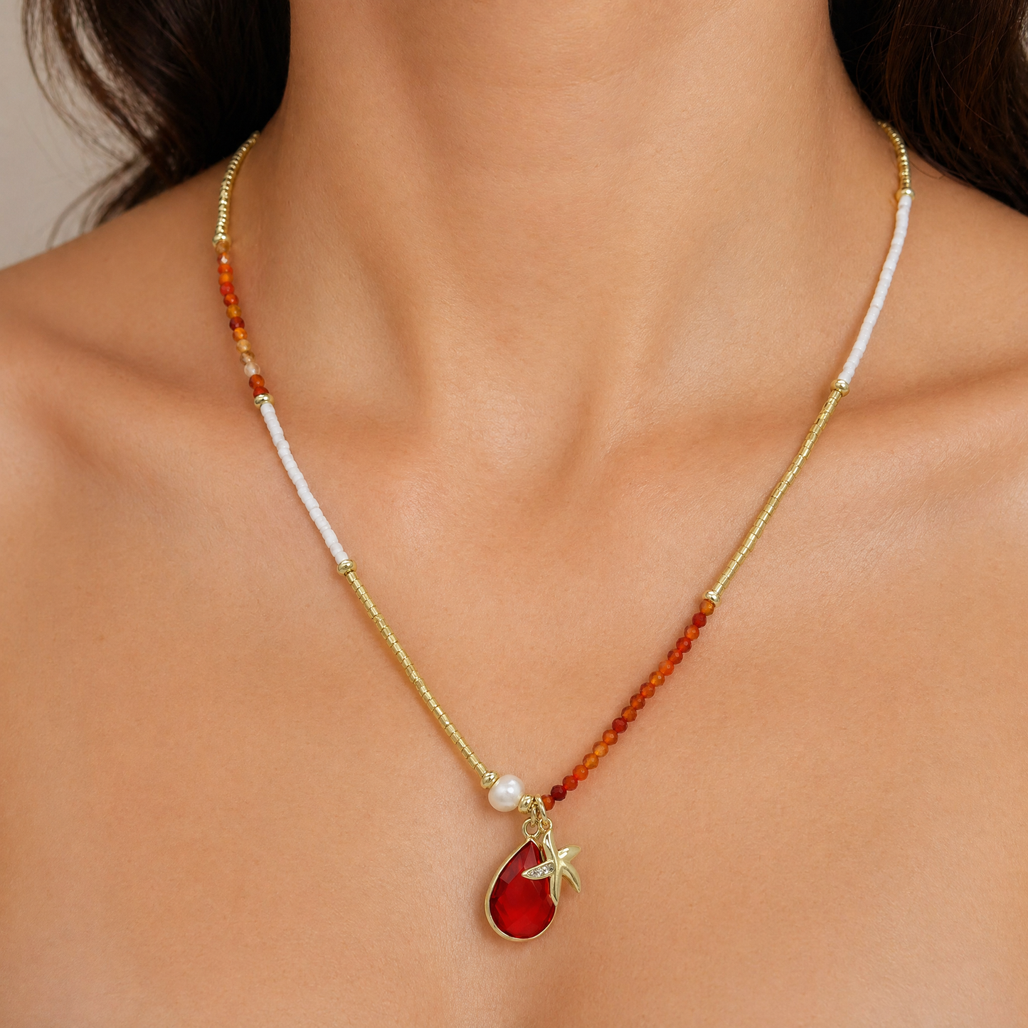 Handmade Customizable Natural Stone Beads Necklace With Miyuki Beads Fresh Water Pearl CZ