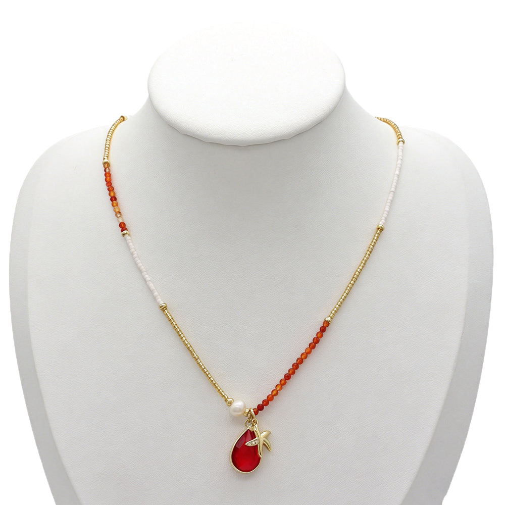 Handmade Customizable Natural Stone Beads Necklace With Miyuki Beads Fresh Water Pearl CZ