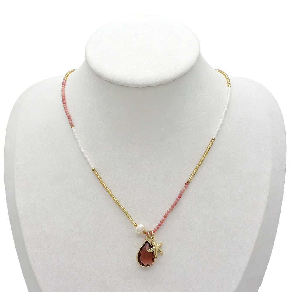 Handmade Customizable Natural Stone Beads Necklace With Miyuki Beads Fresh Water Pearl CZ