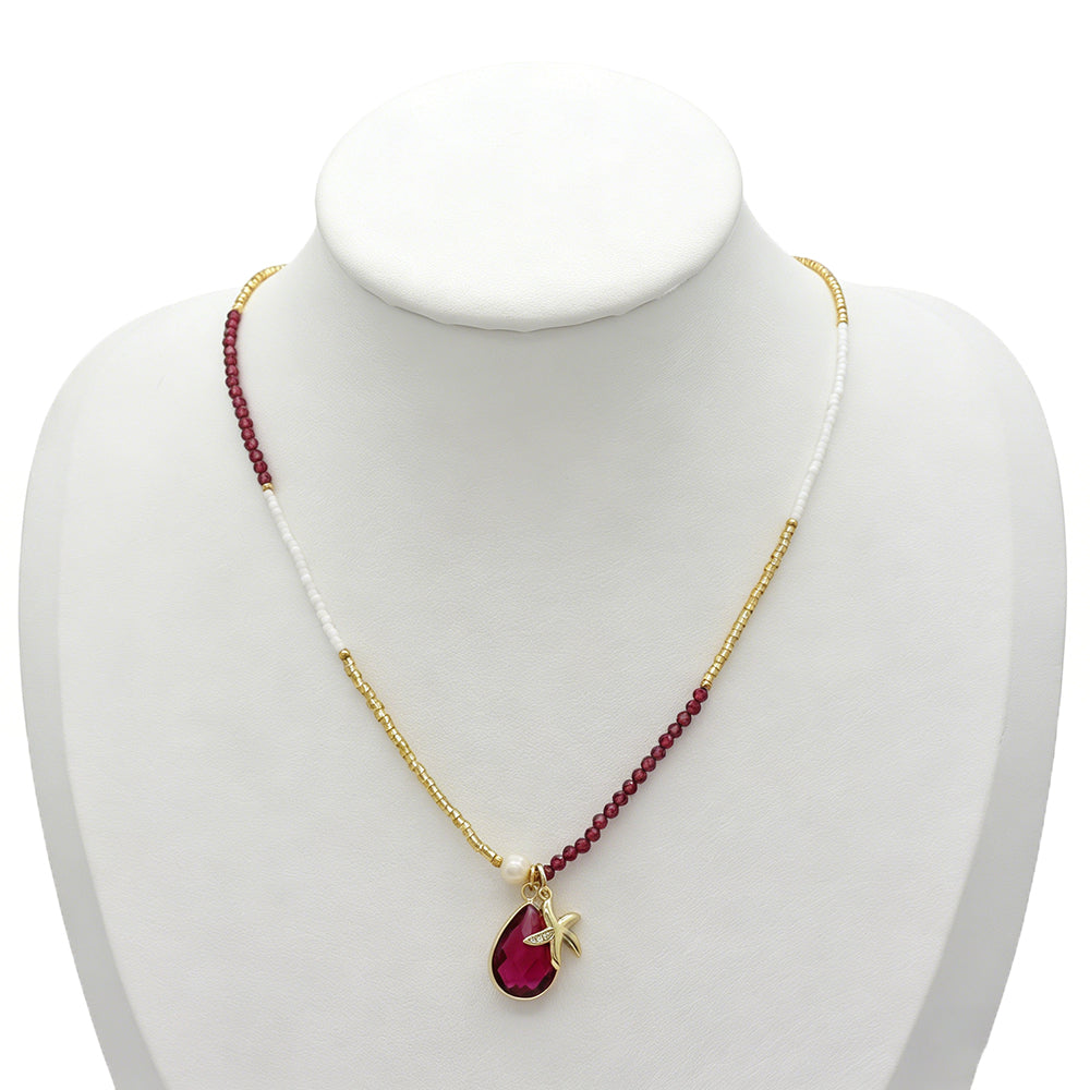 Handmade Customizable Natural Stone Beads Necklace With Miyuki Beads Fresh Water Pearl CZ