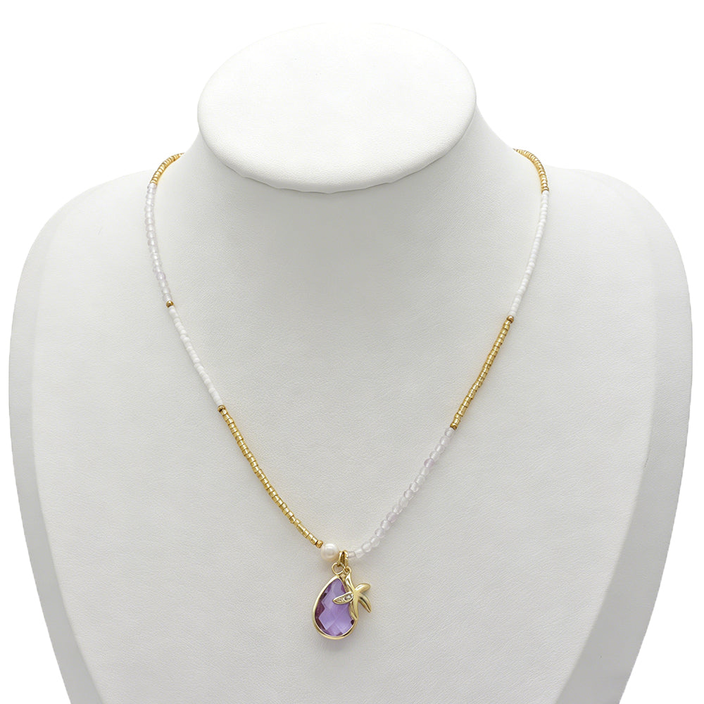 Handmade Customizable Natural Stone Beads Necklace With Miyuki Beads Fresh Water Pearl CZ