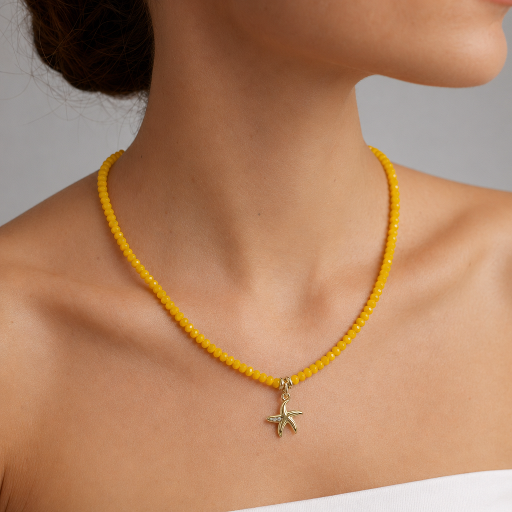 Handmade Customizable Glass Crystal Necklace With Brass Pendant