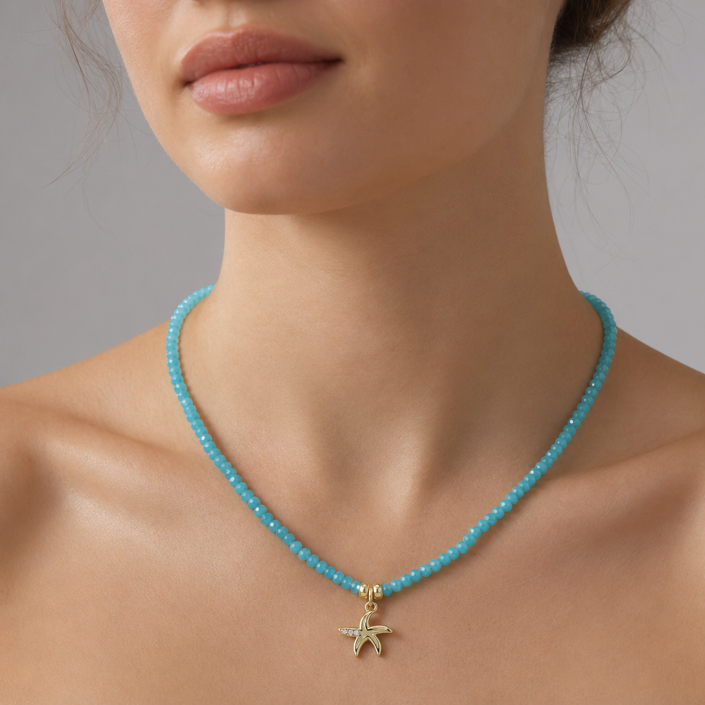 Handmade Customizable Glass Crystal Necklace With Brass Pendant