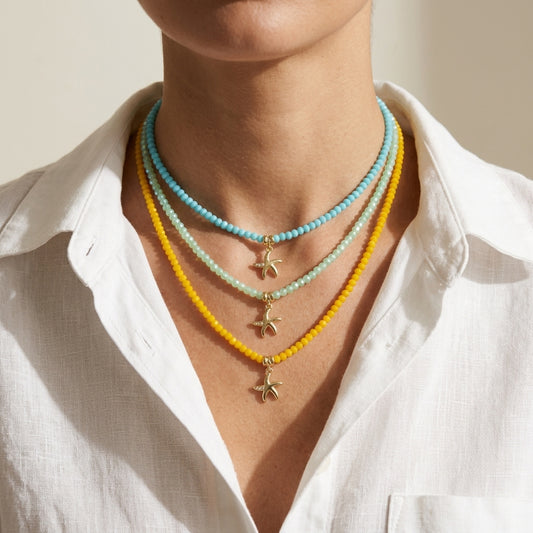 Handmade Customizable Glass Crystal Necklace With Brass Pendant
