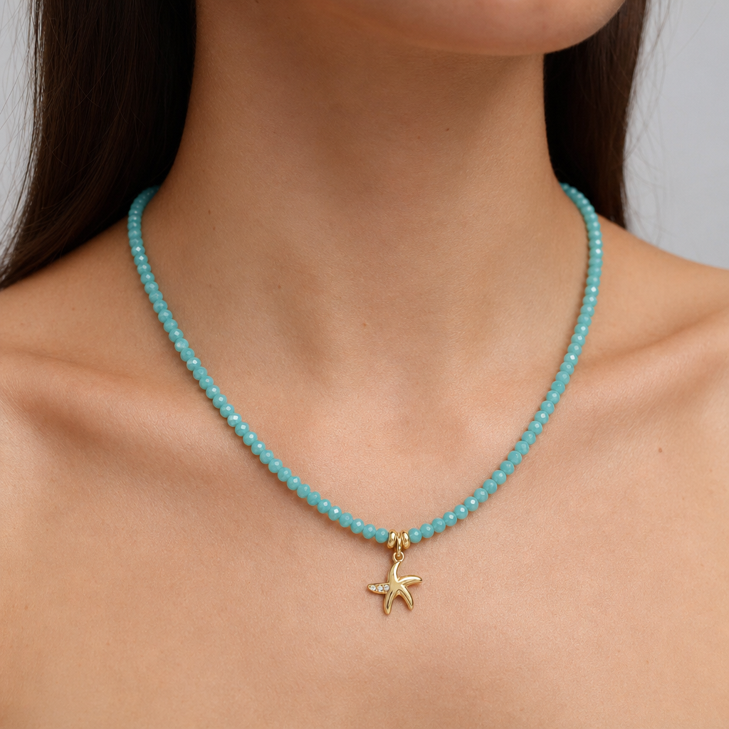 Handmade Customizable Glass Crystal Necklace With Brass Pendant