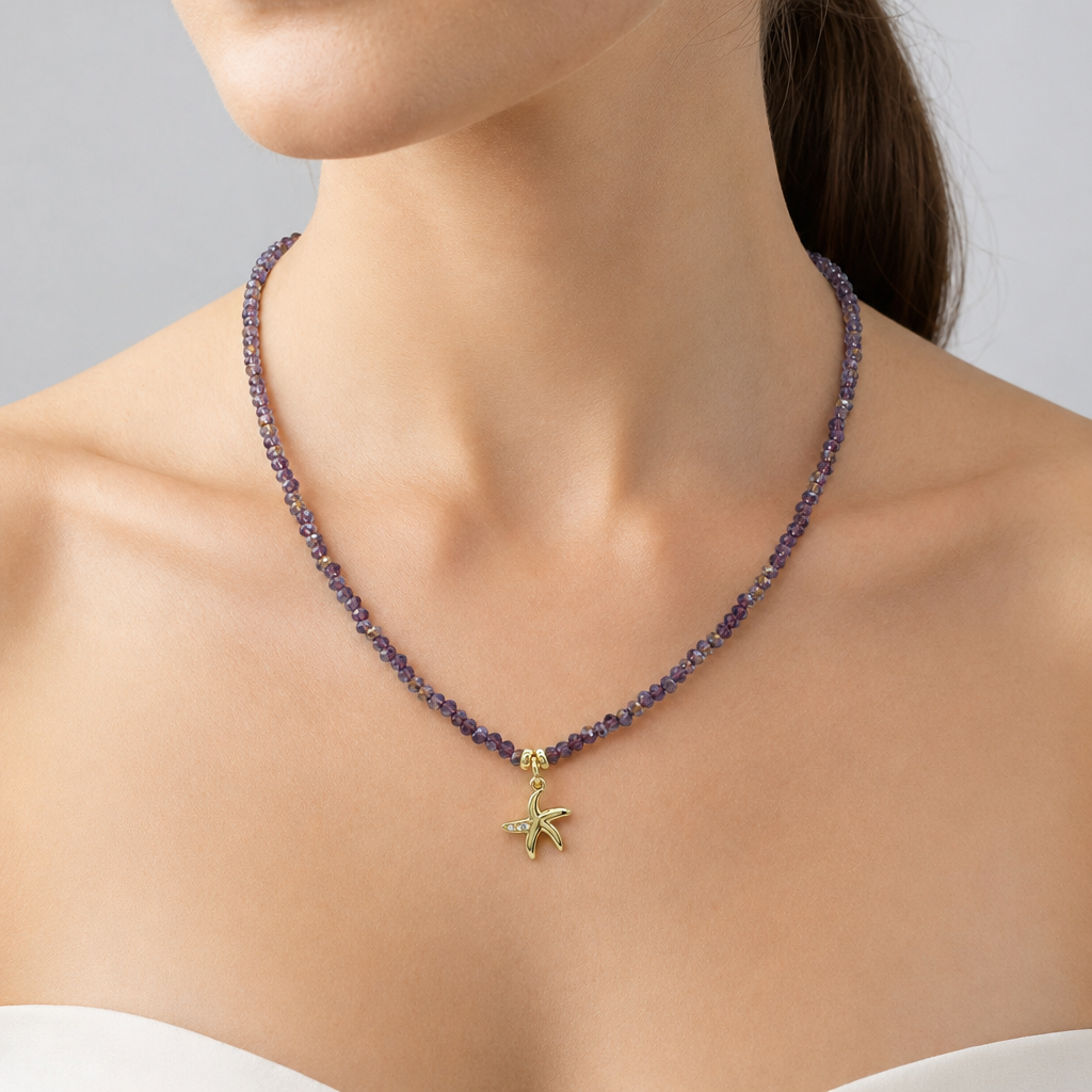Handmade Customizable Glass Crystal Necklace With Brass Pendant