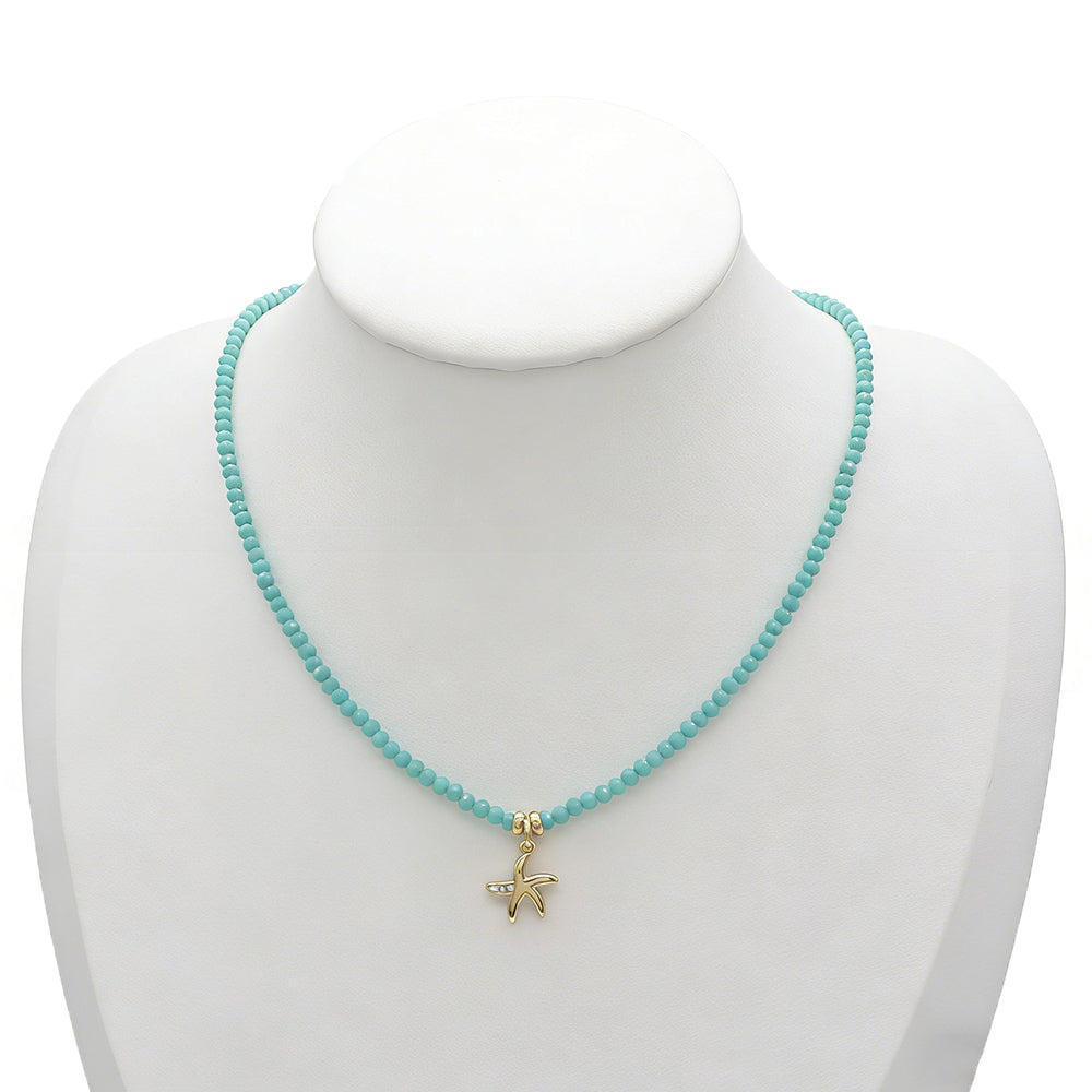 Handmade Customizable Glass Crystal Necklace With Brass Pendant