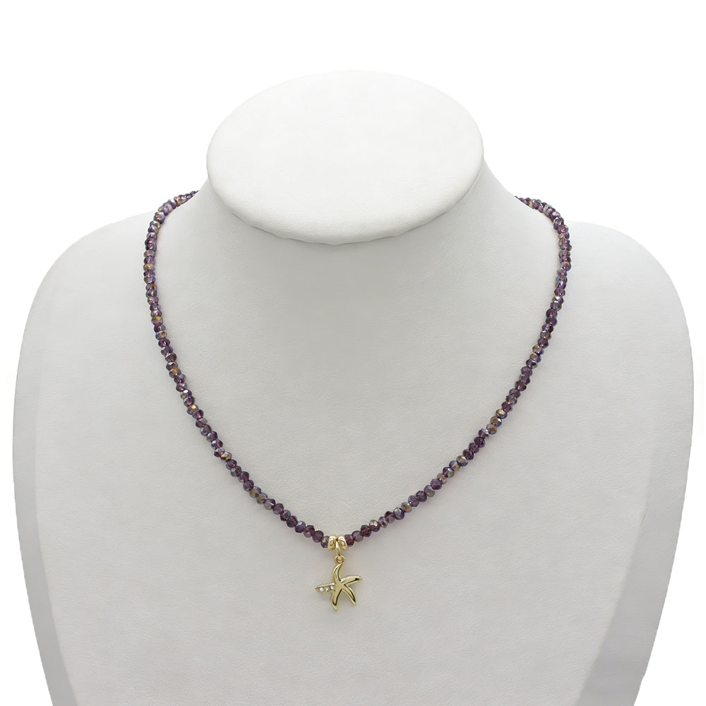 Handmade Customizable Glass Crystal Necklace With Brass Pendant