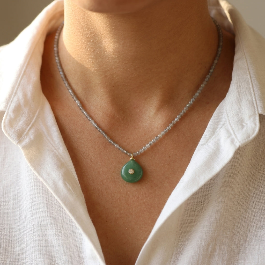 Handmade Customizable Natural Stone Beads Necklace With Natural Stone Pendant