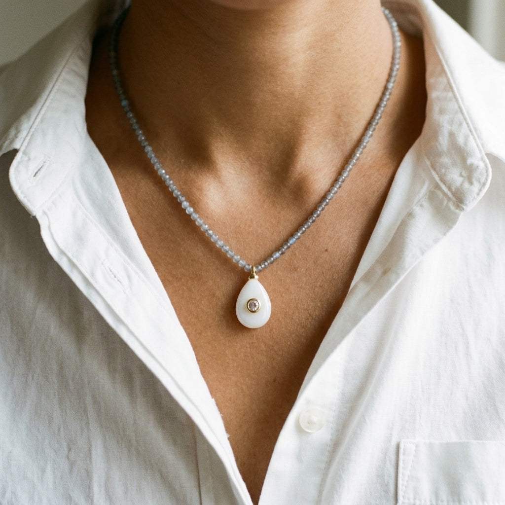 Handmade Customizable Natural Stone Beads Necklace With Natural Stone Pendant