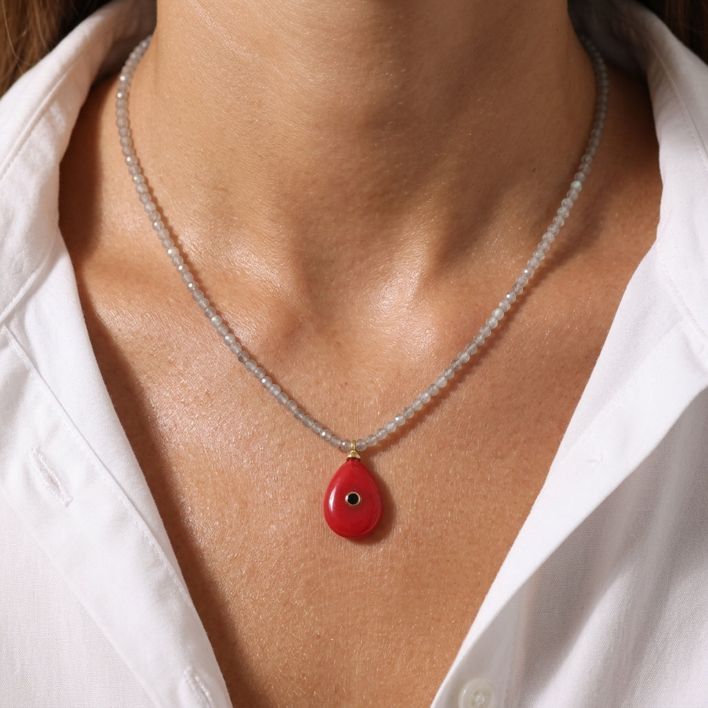 Handmade Customizable Natural Stone Beads Necklace With Natural Stone Pendant