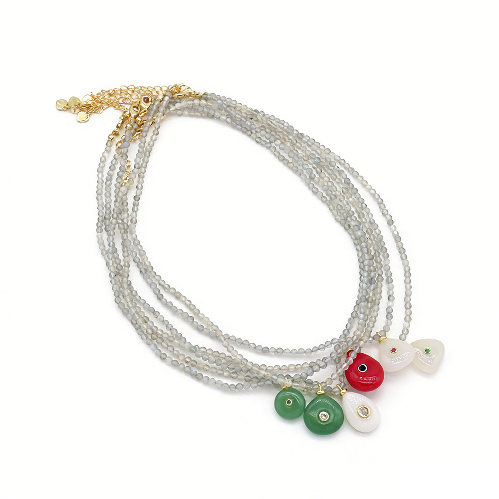 Handmade Customizable Natural Stone Beads Necklace With Natural Stone Pendant