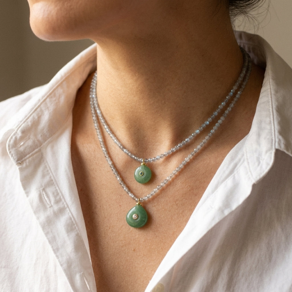 Handmade Customizable Natural Stone Beads Necklace With Natural Stone Pendant