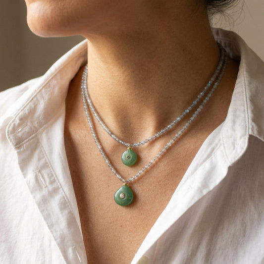 Handmade Customizable Natural Stone Beads Necklace With Natural Stone Pendant