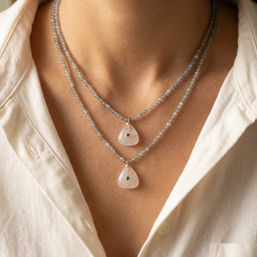Handmade Customizable Natural Stone Beads Necklace With Natural Stone Pendant