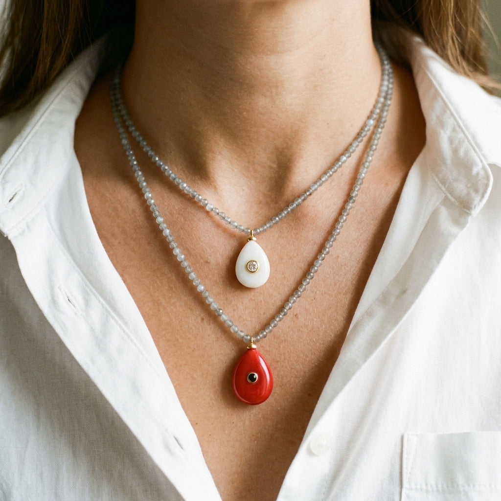 Handmade Customizable Natural Stone Beads Necklace With Natural Stone Pendant