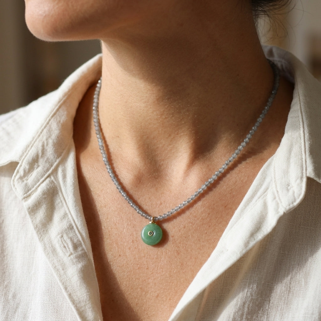 Handmade Customizable Natural Stone Beads Necklace With Natural Stone Pendant