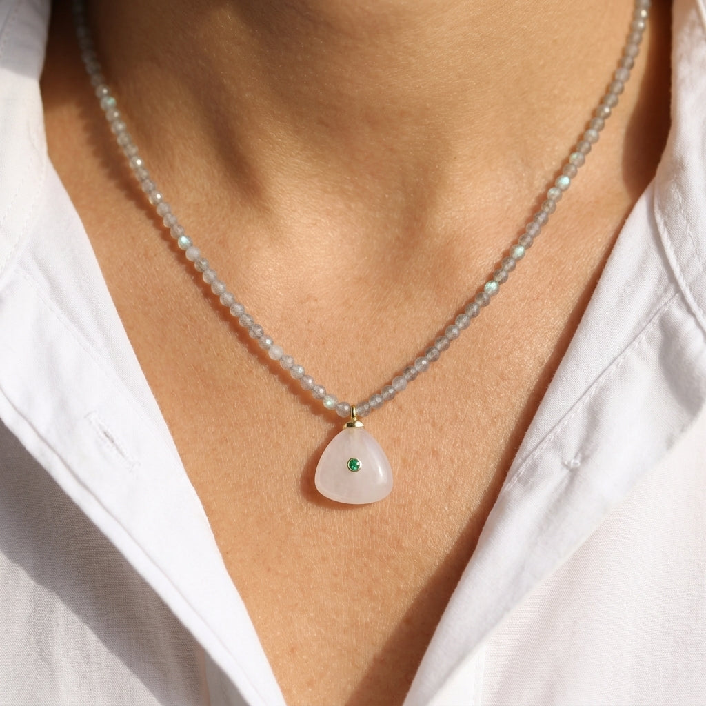 Handmade Customizable Natural Stone Beads Necklace With Natural Stone Pendant