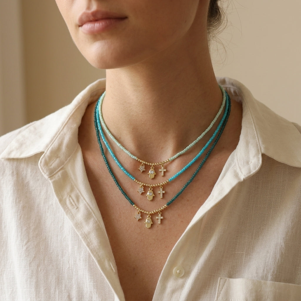 Handmade Customizable Miyuki Beads Necklace With Brass Pendant