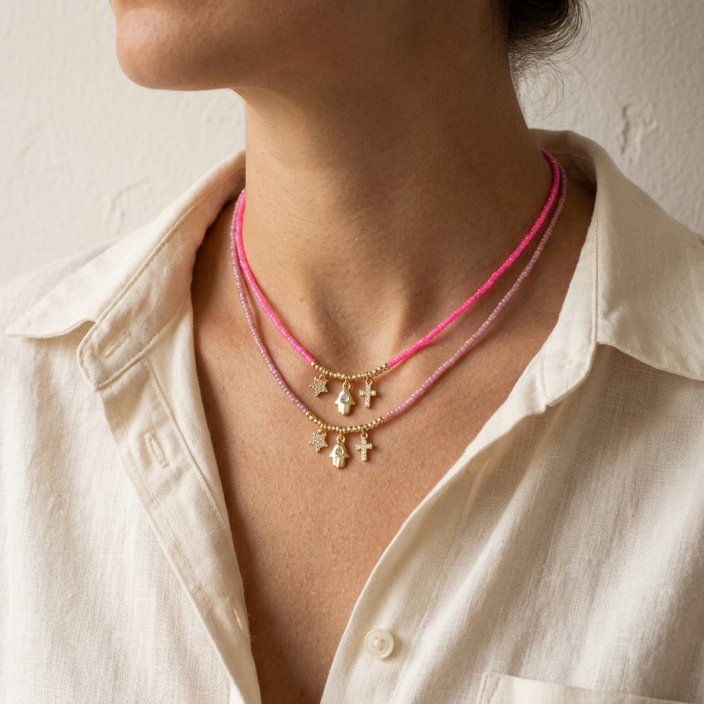 Handmade Customizable Miyuki Beads Necklace With Brass Pendant