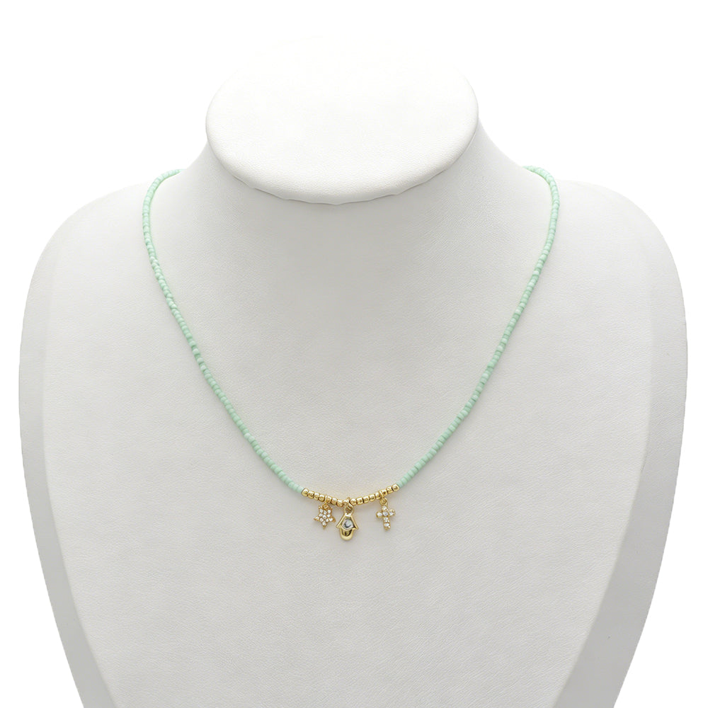 Handmade Customizable Miyuki Beads Necklace With Brass Pendant