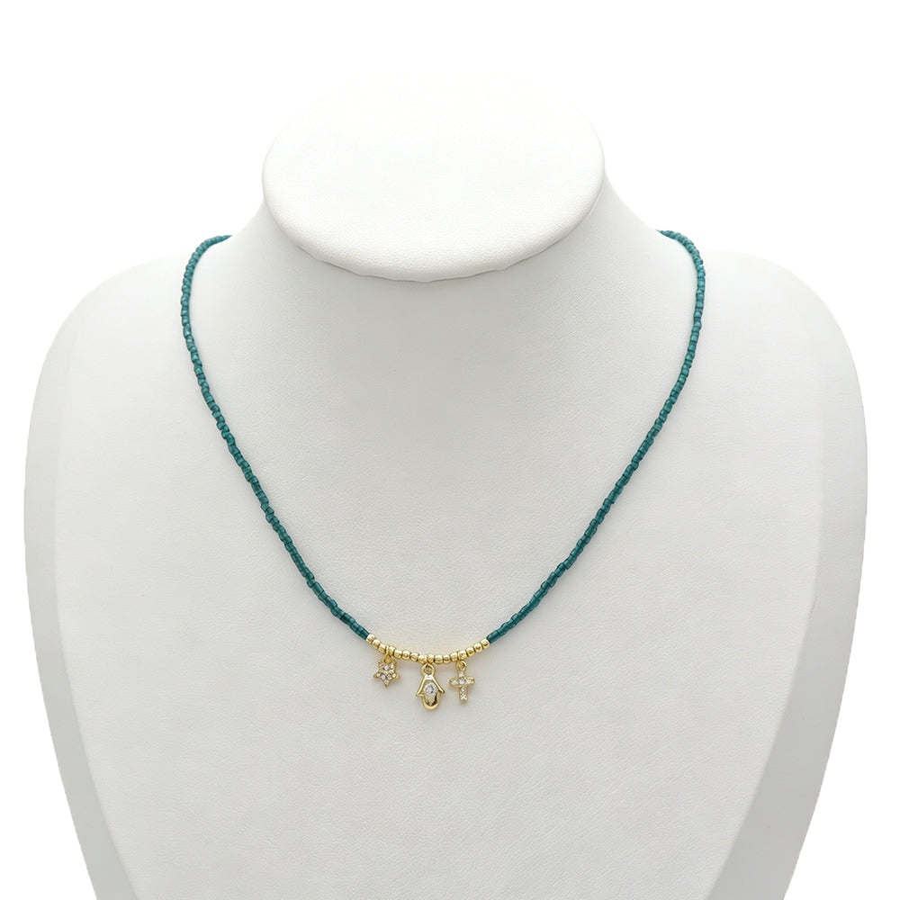 Handmade Customizable Miyuki Beads Necklace With Brass Pendant