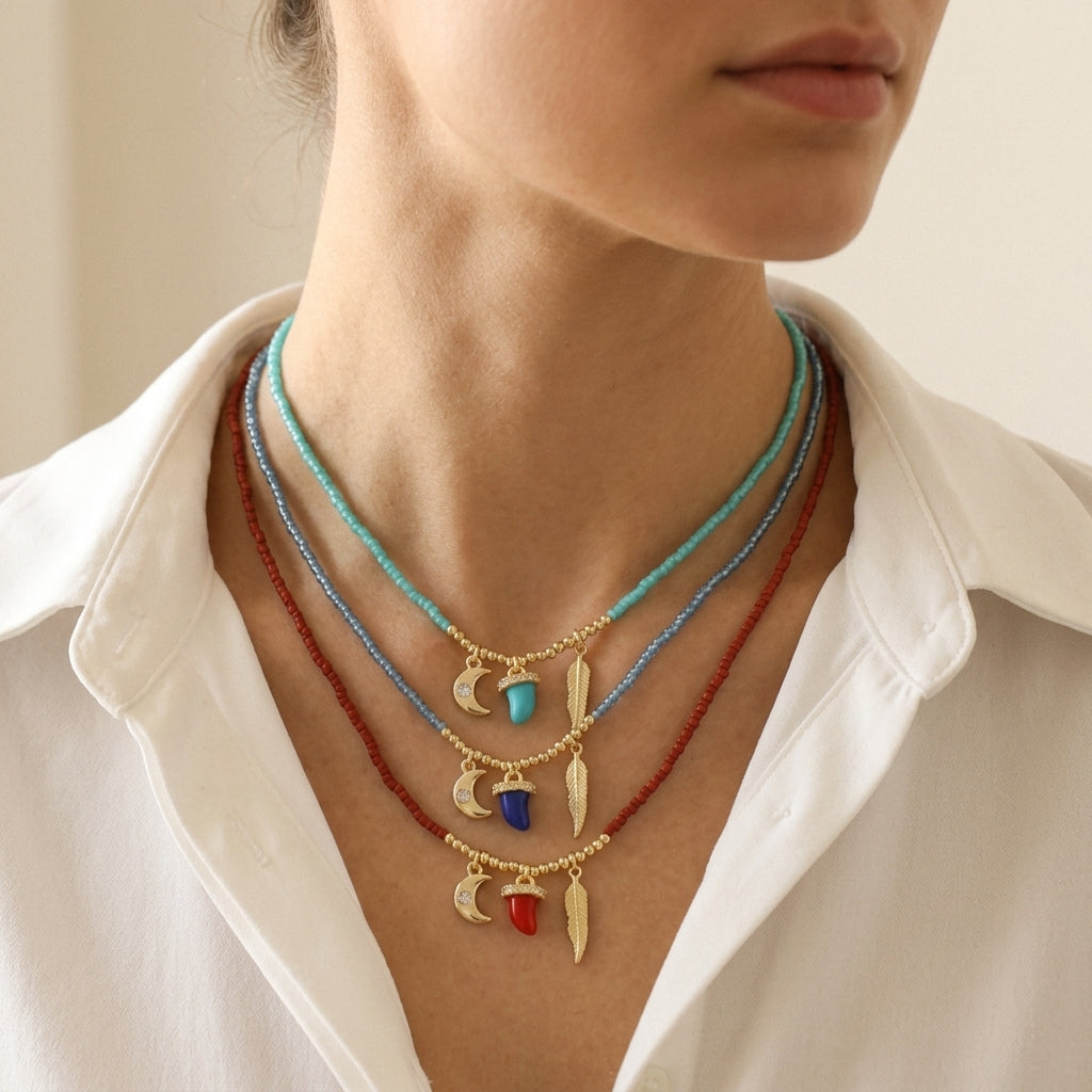 Handmade Customizable Miyuki Beads Necklace With Enamel Pendant