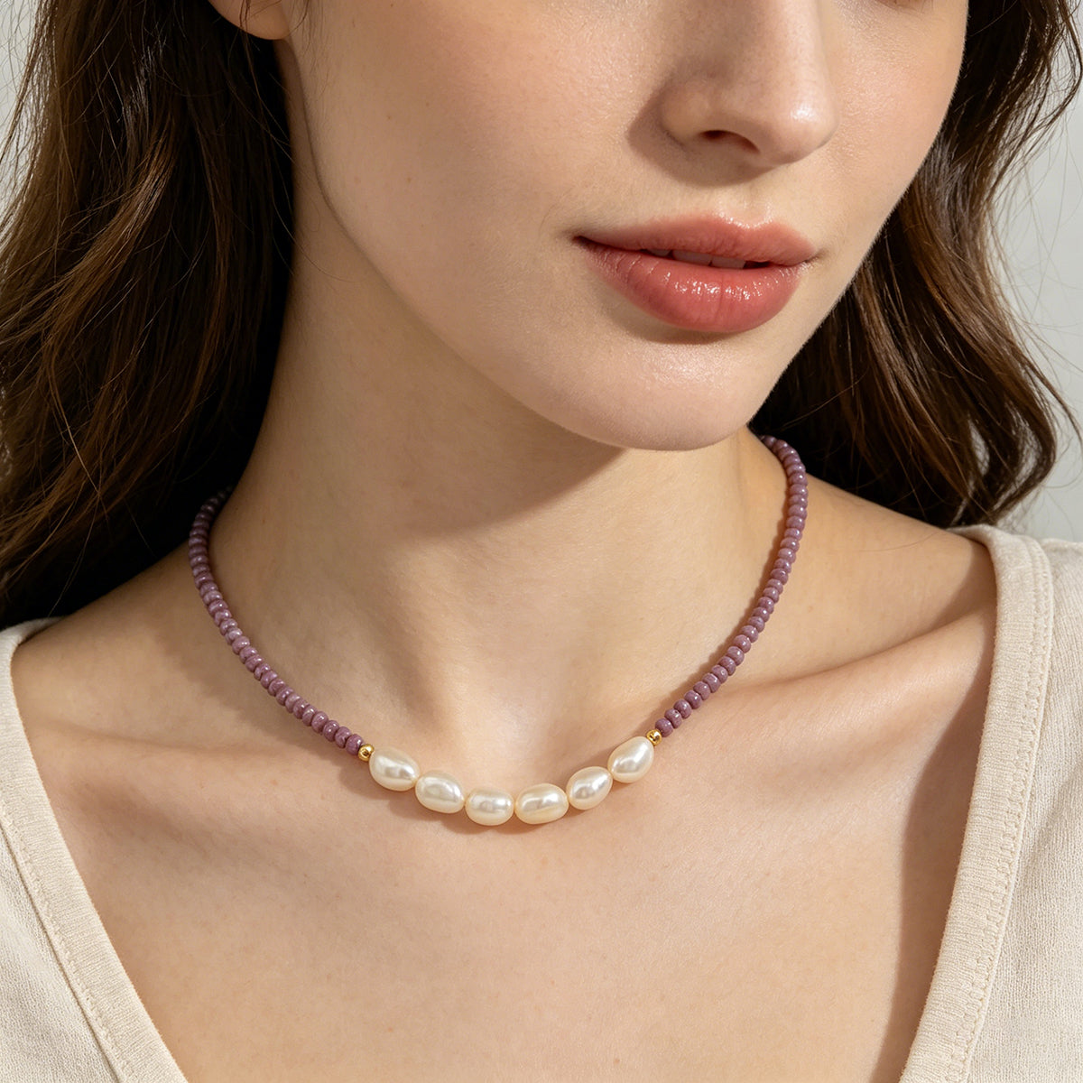 Handmade Customizable Glass Crystal Necklace With Fresh Water Pearl