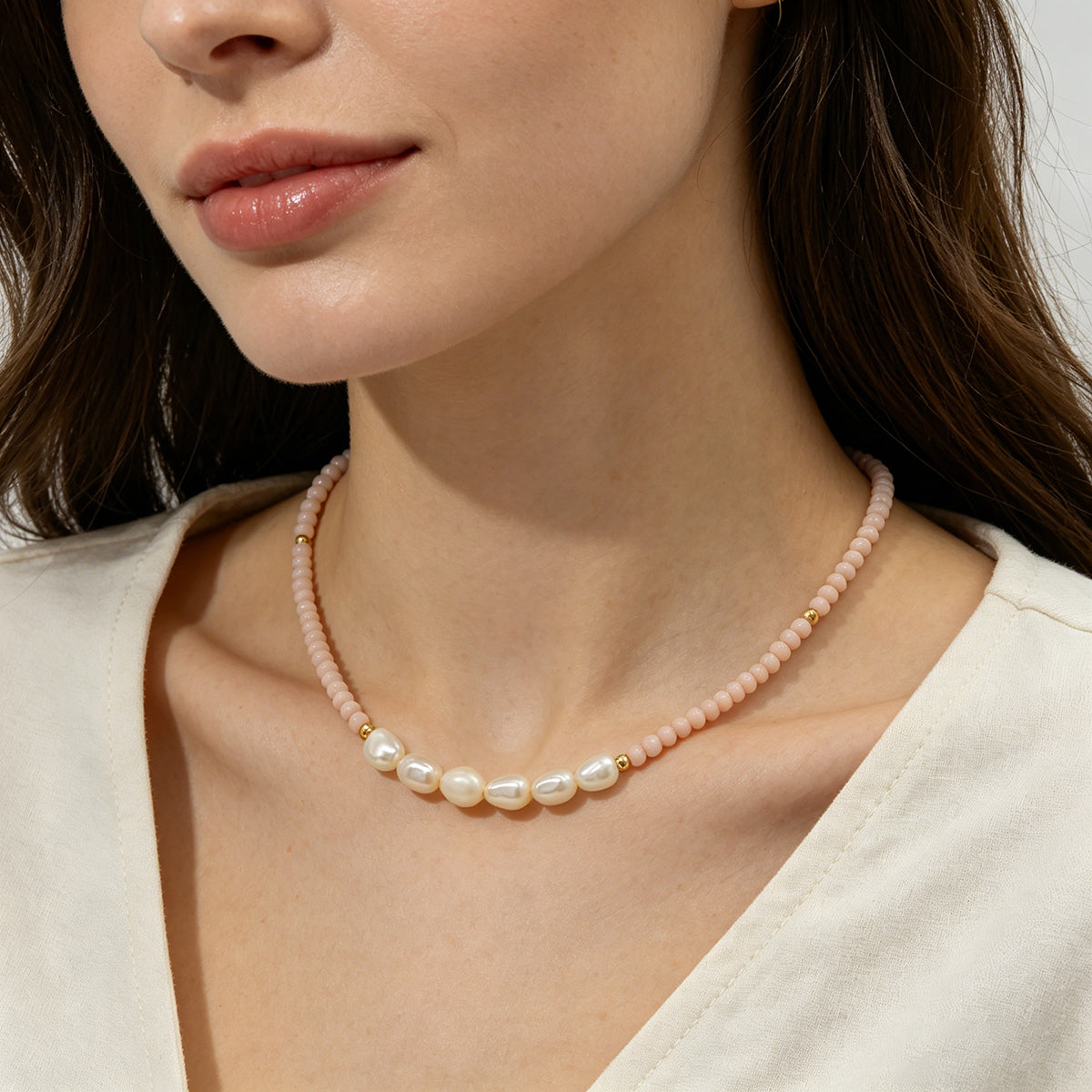 Handmade Customizable Glass Crystal Necklace With Fresh Water Pearl