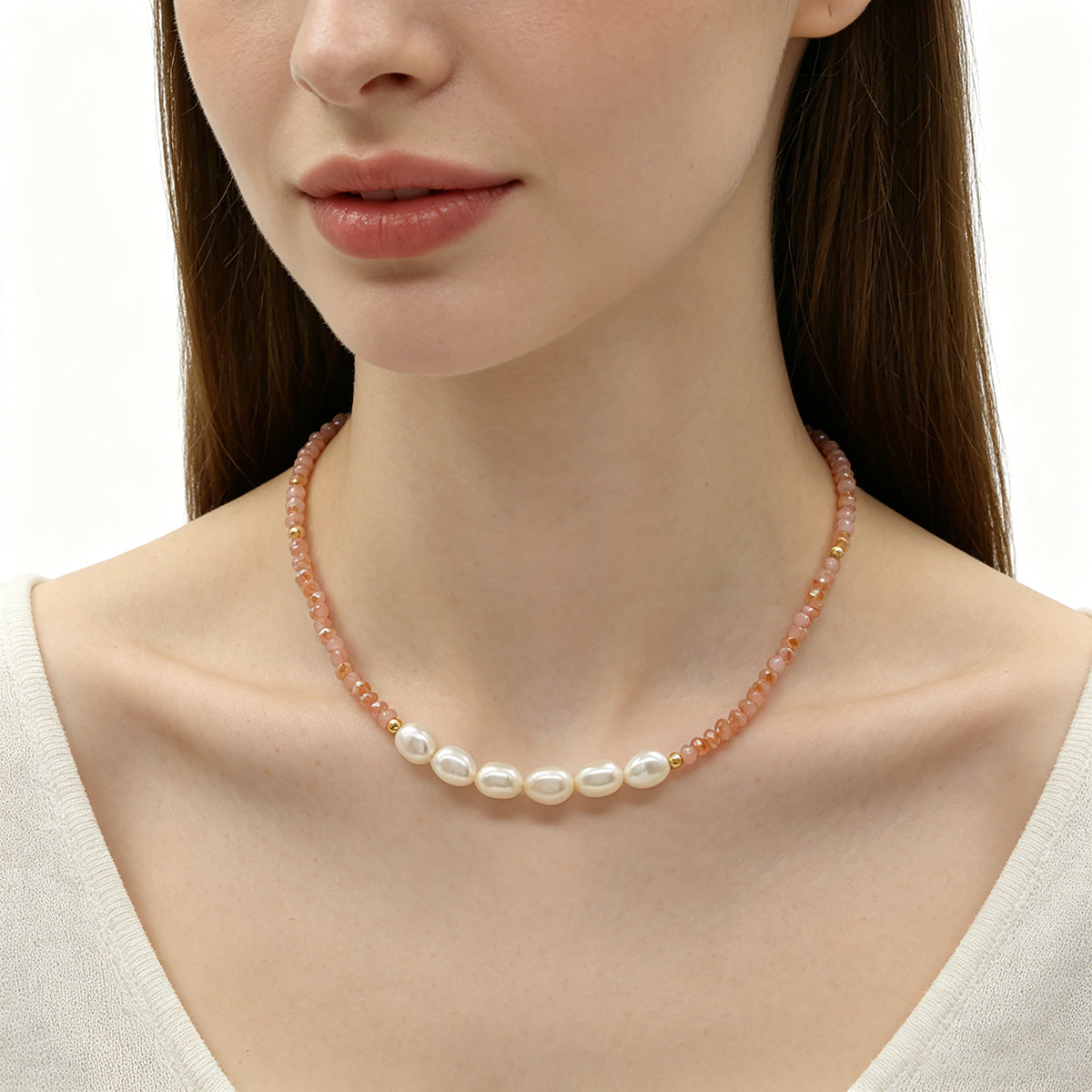 Handmade Customizable Glass Crystal Necklace With Fresh Water Pearl