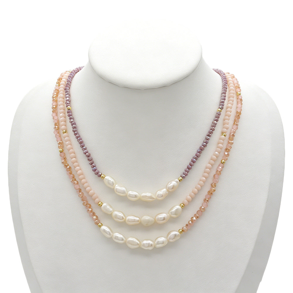 Handmade Customizable Glass Crystal Necklace With Fresh Water Pearl