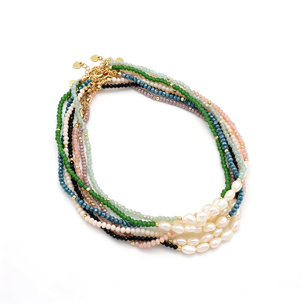 Handmade Customizable Glass Crystal Necklace With Fresh Water Pearl