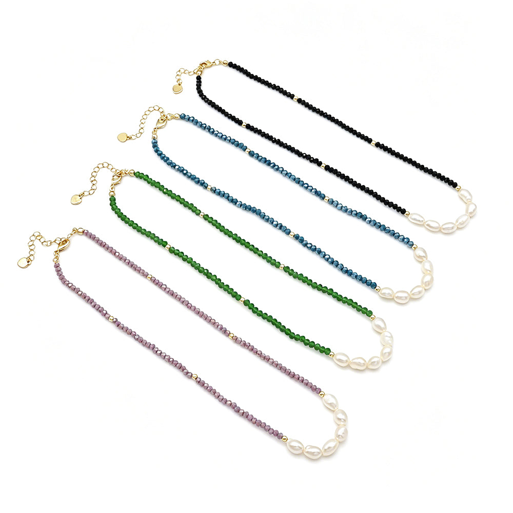 Handmade Customizable Glass Crystal Necklace With Fresh Water Pearl