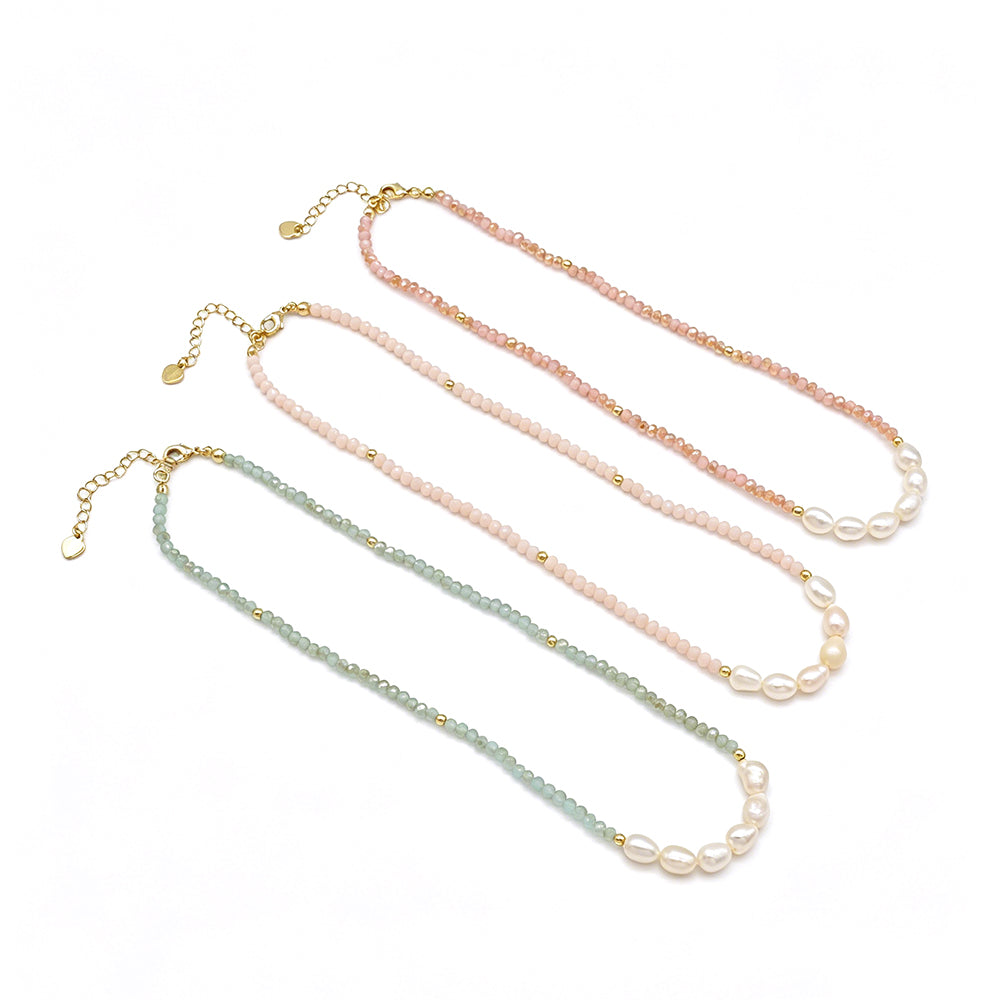 Handmade Customizable Glass Crystal Necklace With Fresh Water Pearl