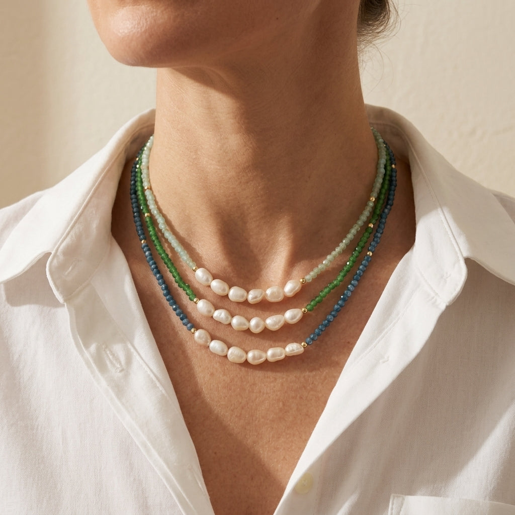 Handmade Customizable Glass Crystal Necklace With Fresh Water Pearl