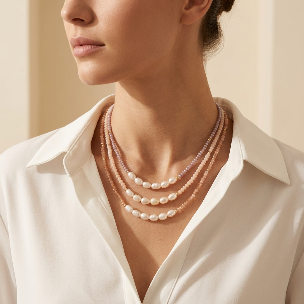 Handmade Customizable Glass Crystal Necklace With Fresh Water Pearl