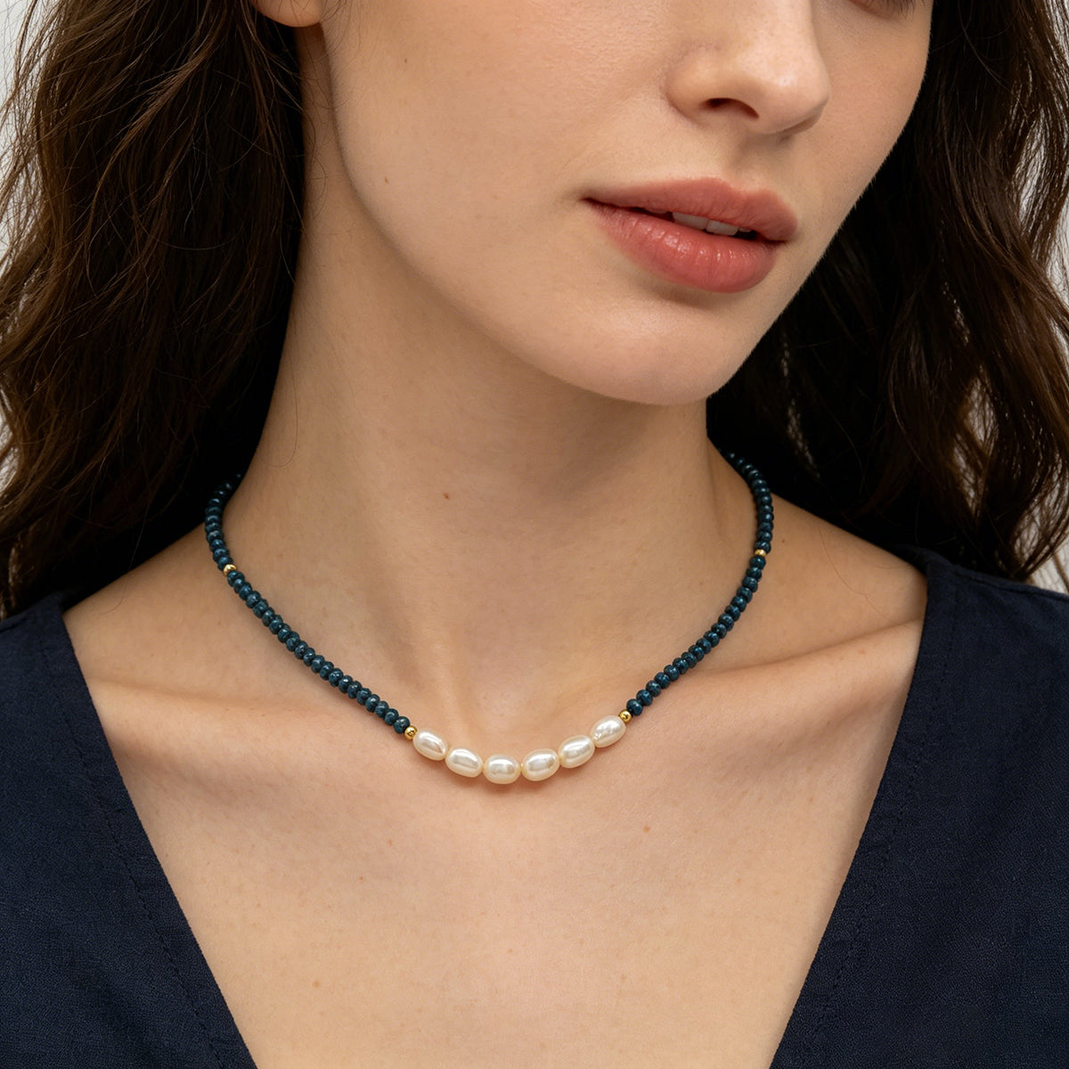 Handmade Customizable Glass Crystal Necklace With Fresh Water Pearl