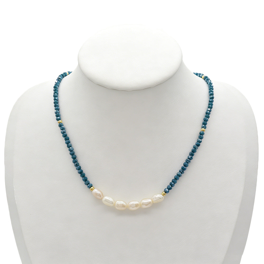 Handmade Customizable Glass Crystal Necklace With Fresh Water Pearl