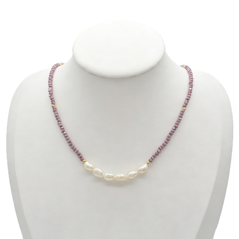 Handmade Customizable Glass Crystal Necklace With Fresh Water Pearl