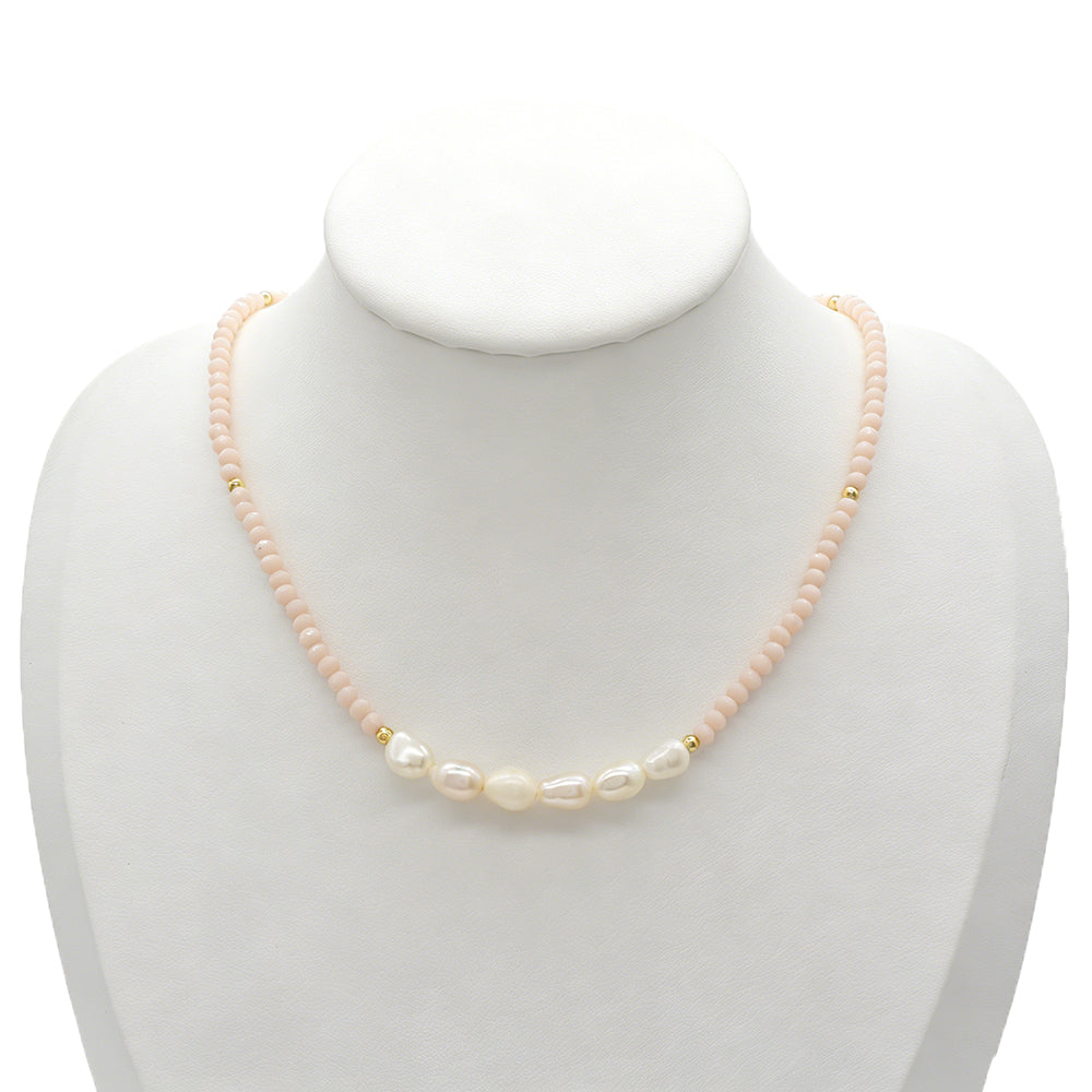Handmade Customizable Glass Crystal Necklace With Fresh Water Pearl