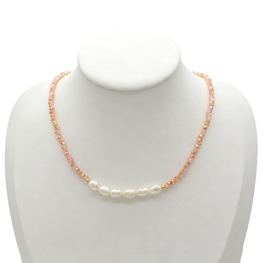 Handmade Customizable Glass Crystal Necklace With Fresh Water Pearl