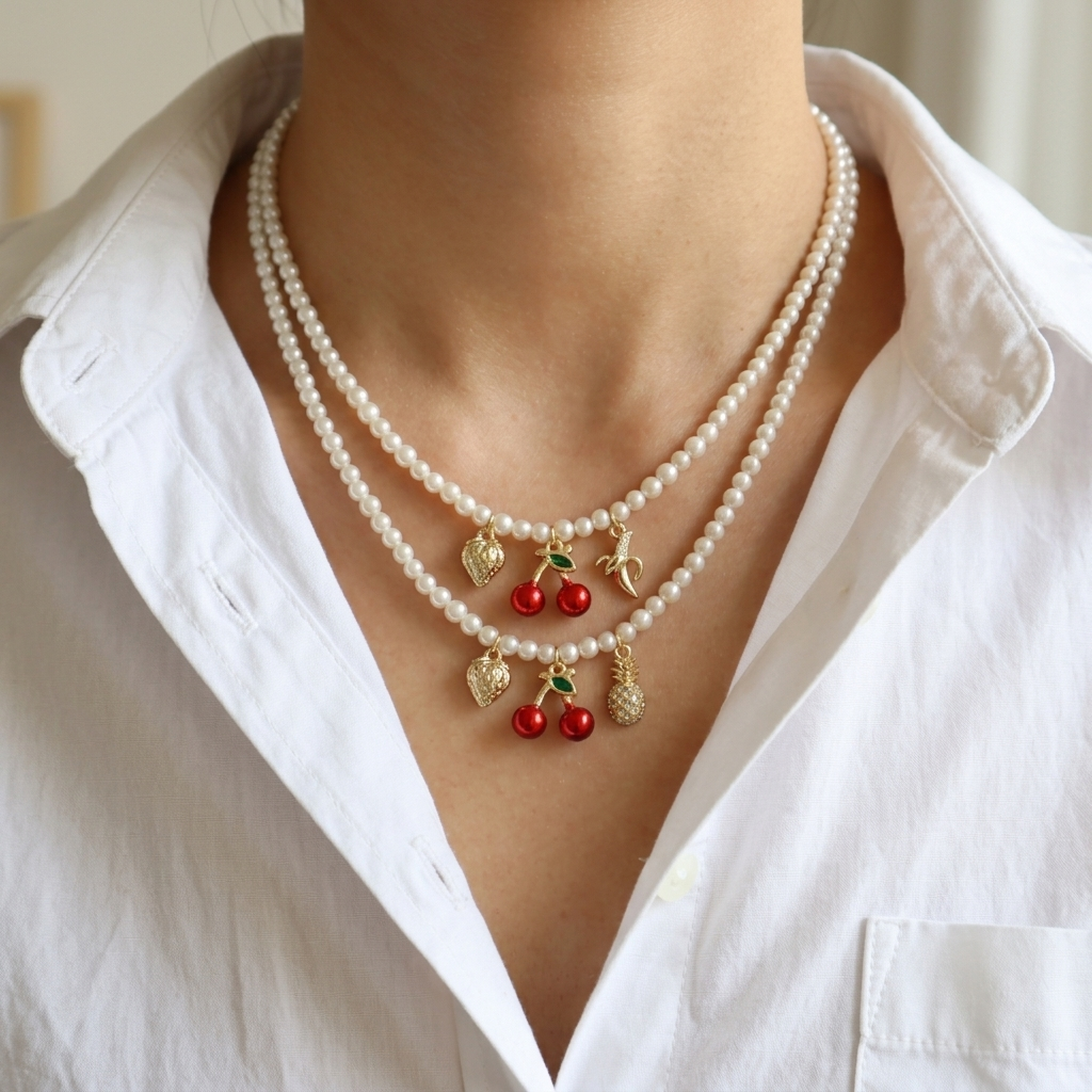 Handmade Customizable Fresh Water Pearl Necklace With Enamel Brass Pendant