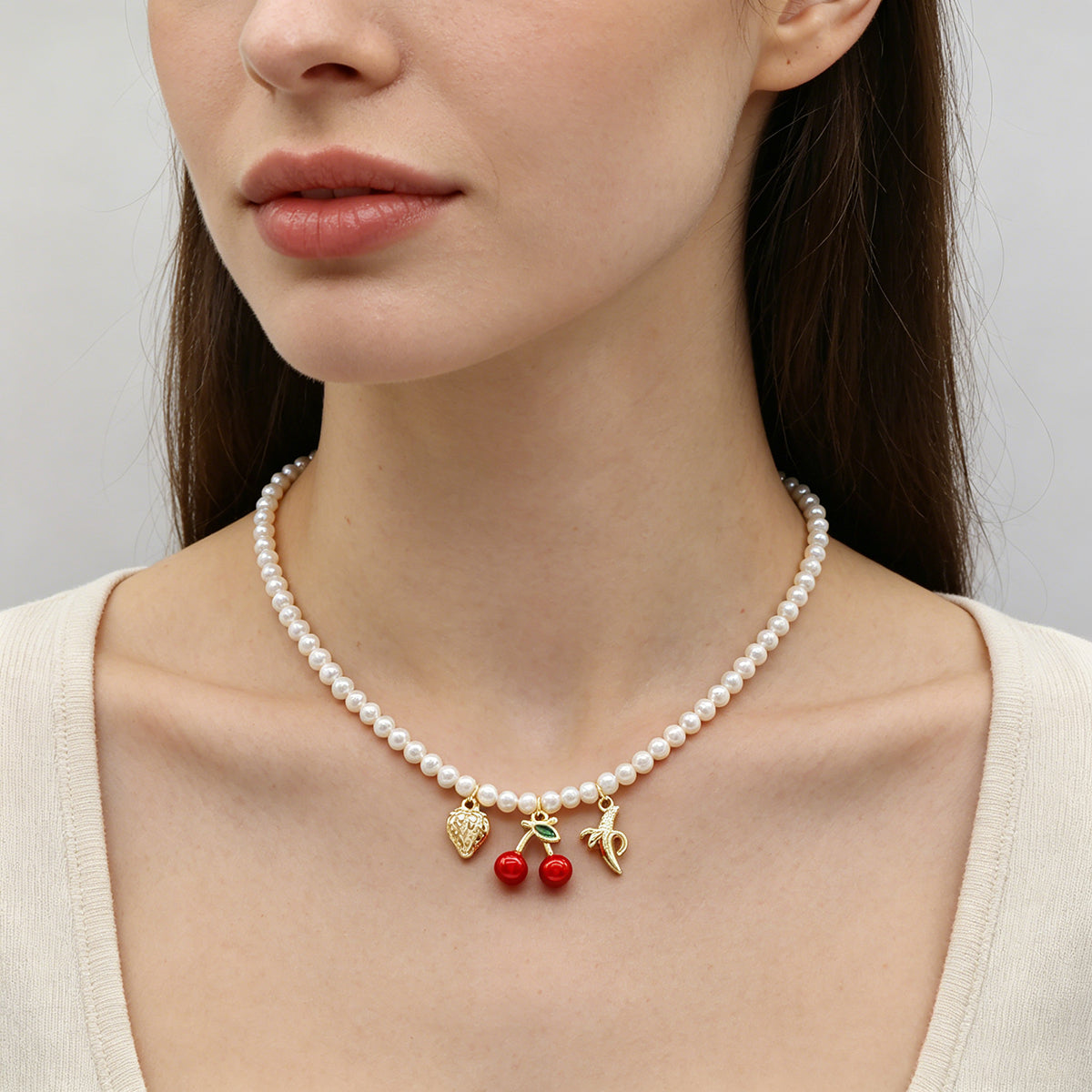 Handmade Customizable Fresh Water Pearl Necklace With Enamel Brass Pendant