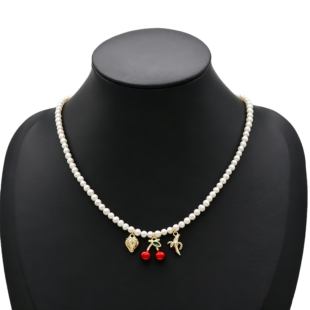Handmade Customizable Fresh Water Pearl Necklace With Enamel Brass Pendant