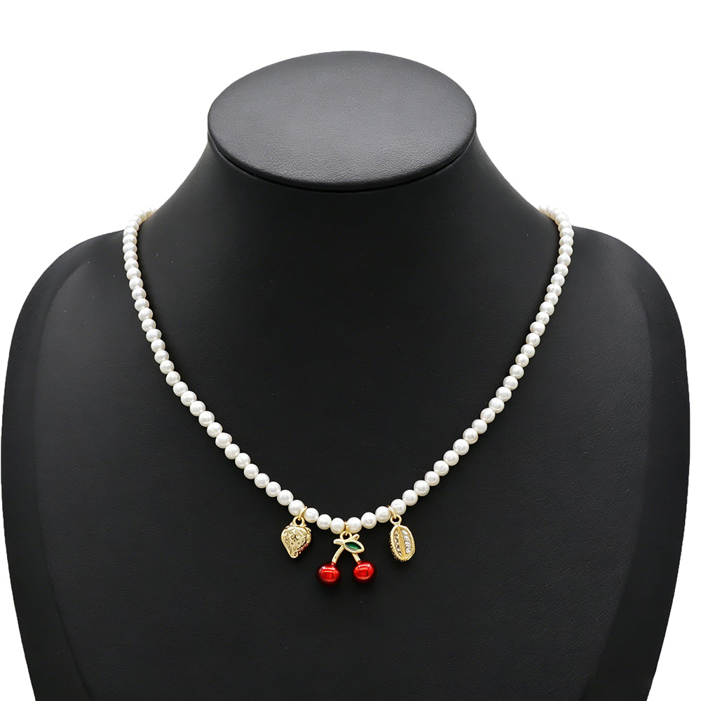 Handmade Customizable Fresh Water Pearl Necklace With Enamel Brass Pendant