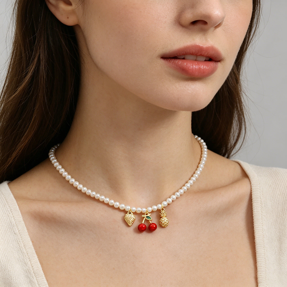 Handmade Customizable Fresh Water Pearl Necklace With Enamel Brass Pendant