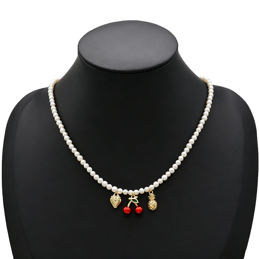 Handmade Customizable Fresh Water Pearl Necklace With Enamel Brass Pendant