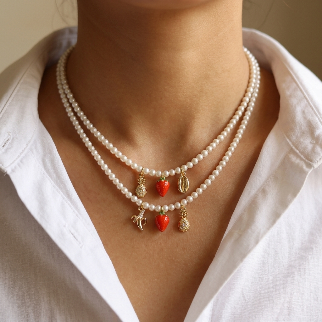 Handmade Customizable Fresh Water Pearl Necklace With Enamel Brass Pendant